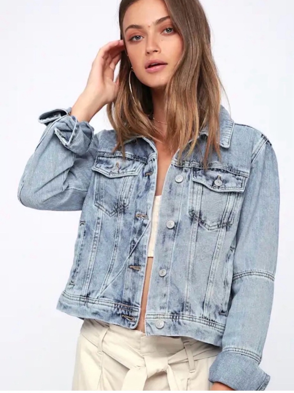 Free People Light Wash Cropped Denim Jacket - Picture 4 of 14